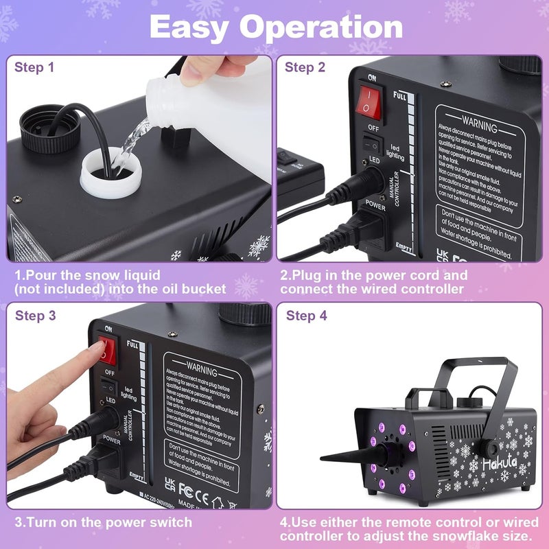 HAKUTA Store آلة ثلج 1000 واط قابلة للتعديل مع 8 أضواء LED RGB، صانع ثلج عالي الإنتاجية لعيد الميلاد، الهالوين، عيد الحب، حفلات الزفاف، الحفلات ومسرح الدي جي في الداخل والخارج - Image 3